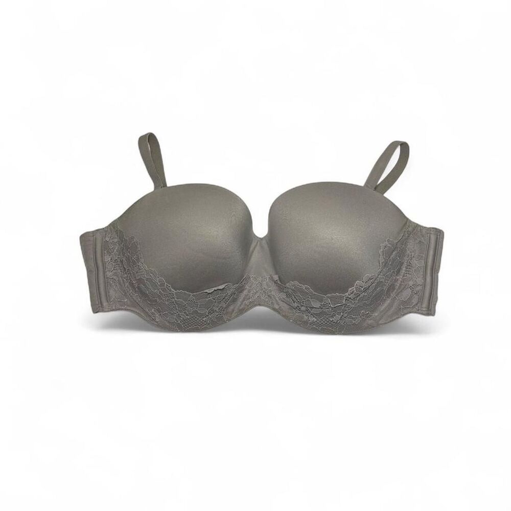 Victoria's Secret grey lace lined strapless bra Size 34DD